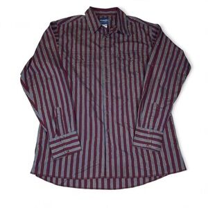 Wrangler Western Striped Button-Up Shirt Burgundy Gray Mens XL